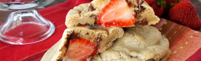 strawberry stuffed chocolate chip cookie