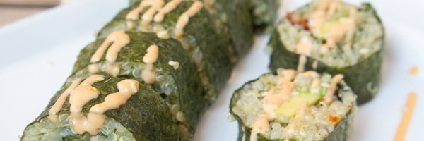 Quinoa and Avocado Sushi Rolls (with sun dried tomatoes and bacon)