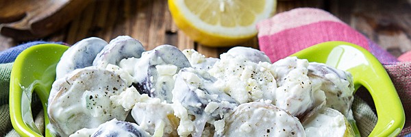 Greek Potato Salad! This salad subs mayo for greek yogurt and adds fresh dill and a burst of lemon!