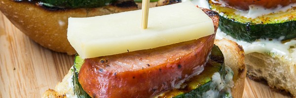 Grilled Sausage and Crostini Stackers