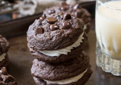Double Chocolate Chip cookies with an Eggnog Buttercream Frosting in between!