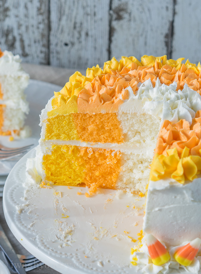 Candy Corn Layer Cake! The perfect dessert for this year's Halloween Party!