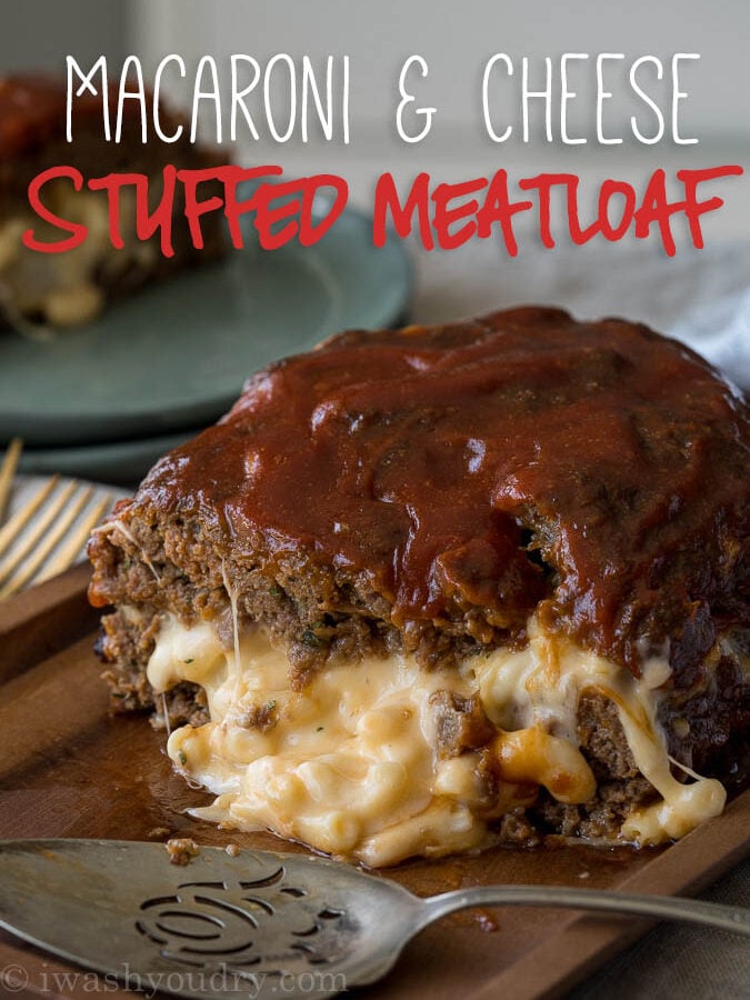 My whole family LOVES this Macaroni and Cheese Stuffed Meatloaf! It's filled with extra cheesy macaroni and the meatloaf is perfectly tender!