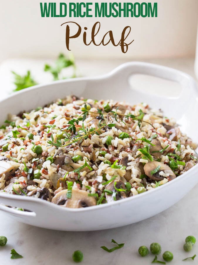 Under 30 min Wild Rice Mushroom Pilaf: a super-easy and delicious side dish perfect for potlucks and holiday gatherings.