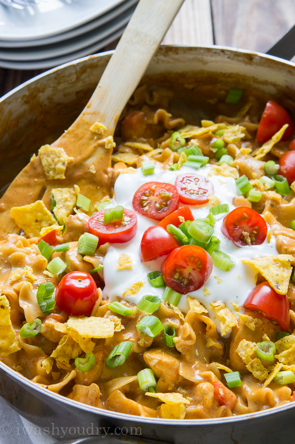 one skillet cheesy chicken nacho supreme